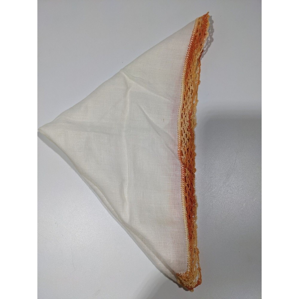 Vintage Handkerchief Hanky Peach Orange Crochet Border Pocket Scarf Ombre - Picture 7 of 9